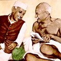 Nehru (1889-1964), homme d'Etat indien et Gandhi. Représentation populaire 1940/1945. © crédits photos Roger-Viollet